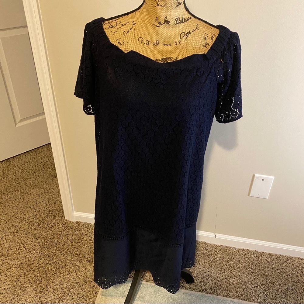 Loft Navy Eyelet Lace dress NWT Small